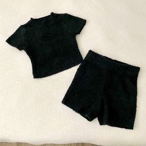 SKIMS cozy knit cropped tshirt and knit shorts
